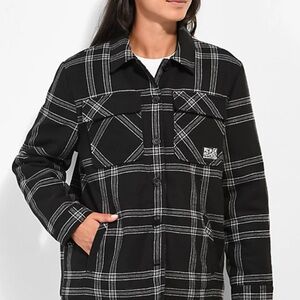 Broken Promises Warrior Black & Grey Plaid Flannel Jacket Size XL Unisex